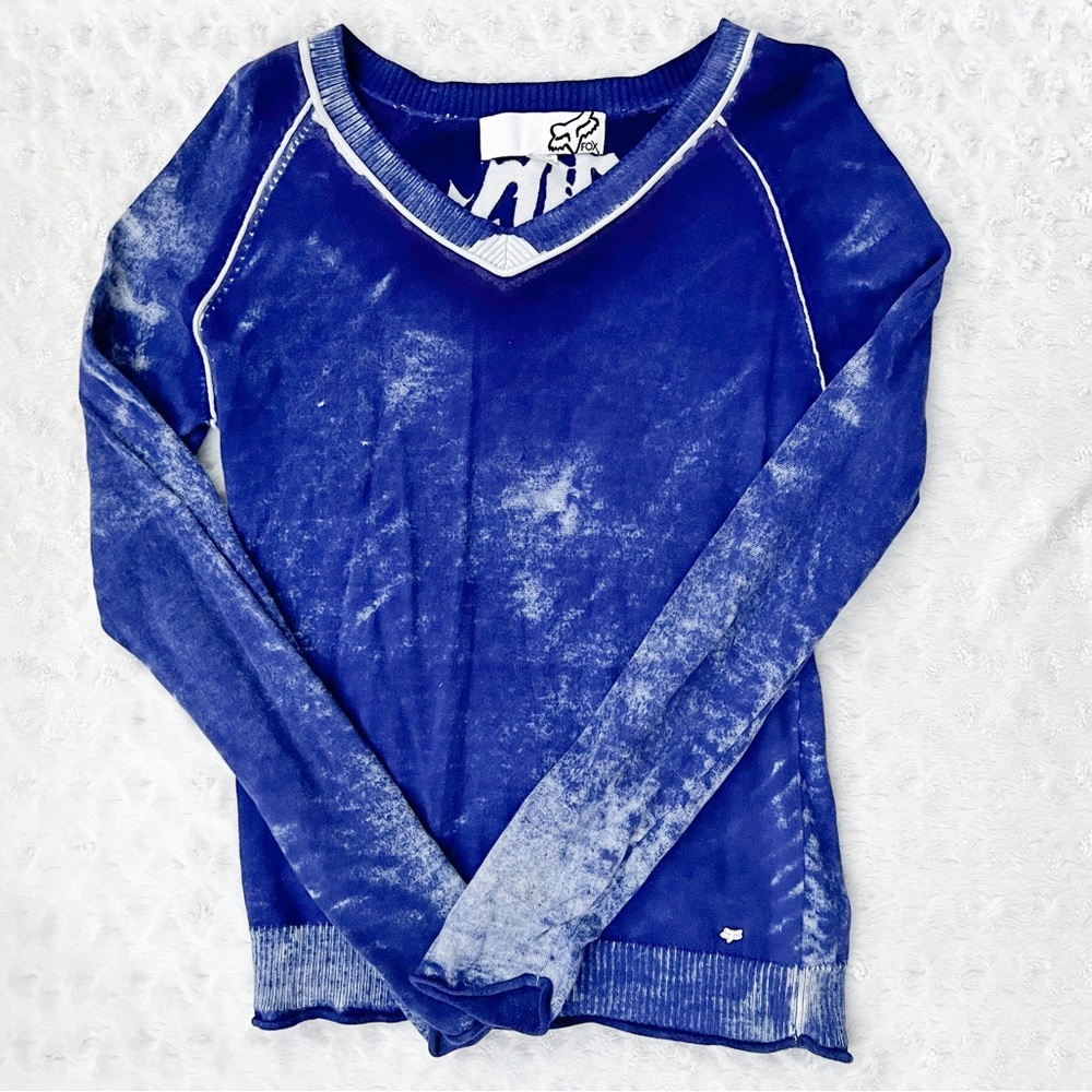 FOX Royal Blue & White Tie Dye Knit Stretch Sweater